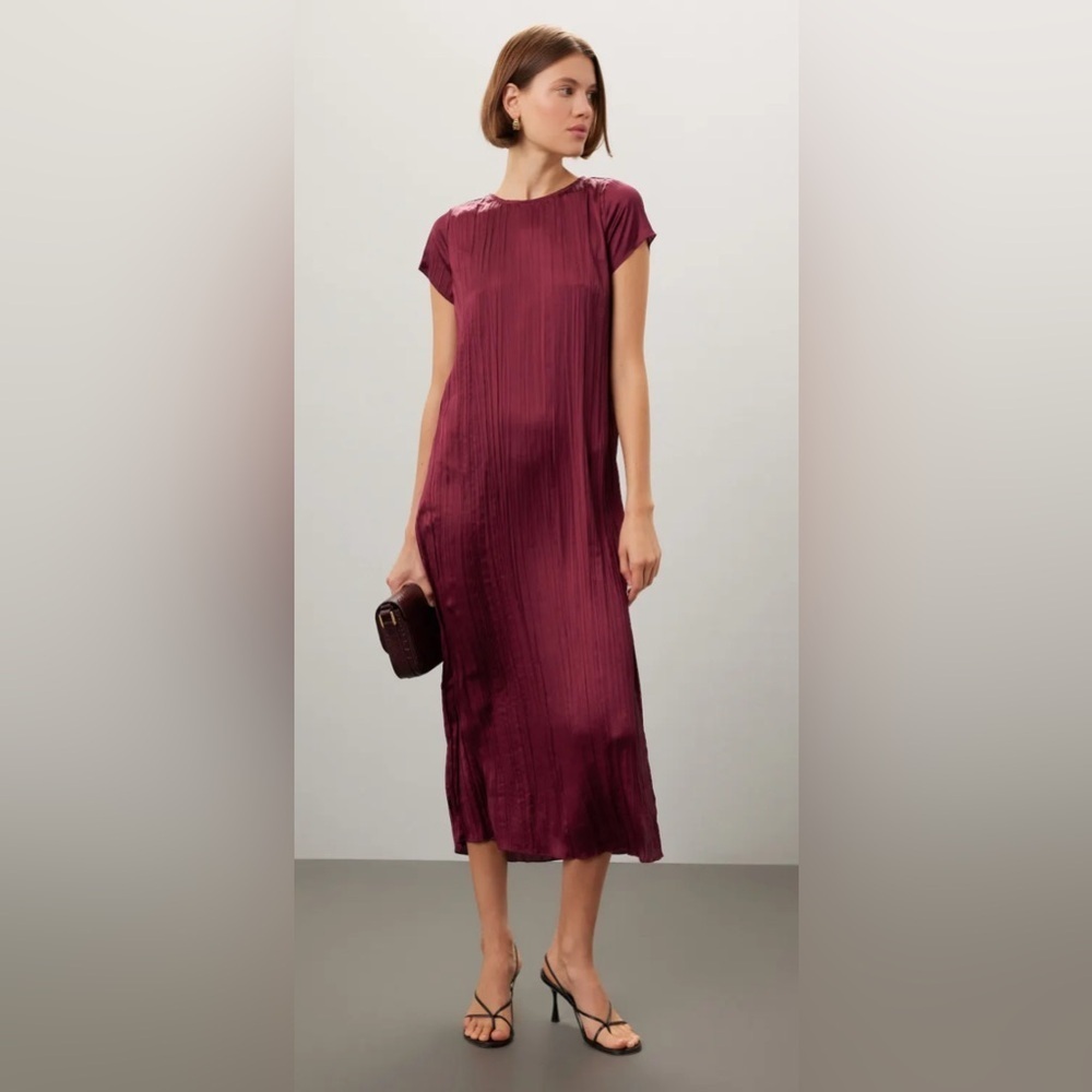 NWT Madewell Short-Sleeve Slip Midi Dress‎ in Plissé, Size M